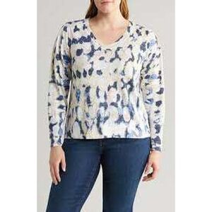 NIC+ZOE Size 3X‎ Abstract Print Knit Top Lightweight V-Neck Pullover Sweater
